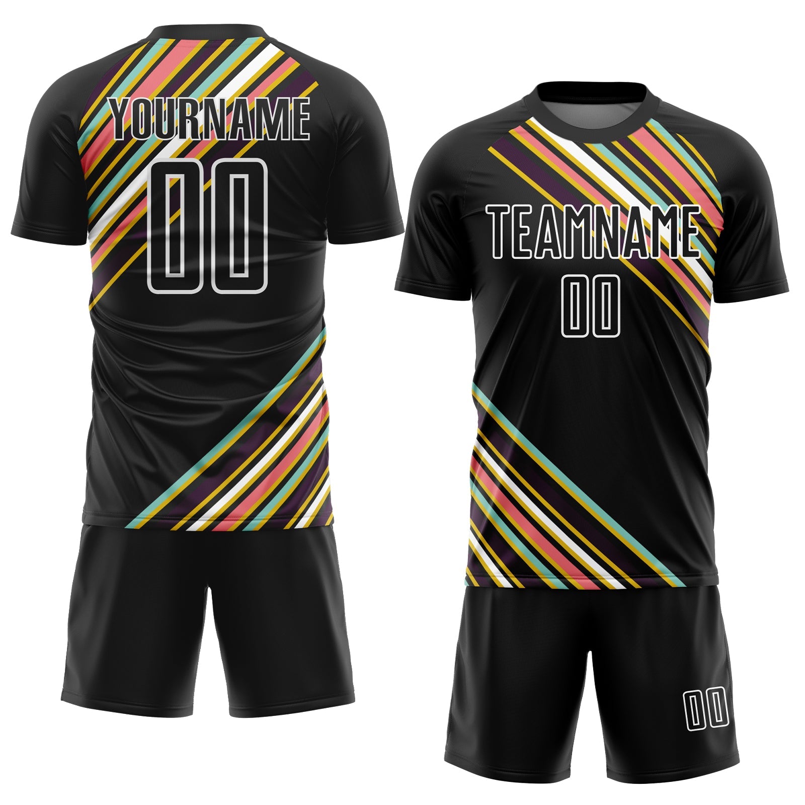 Custom Black White Lines Sublimation Soccer Uniform Jersey view 2