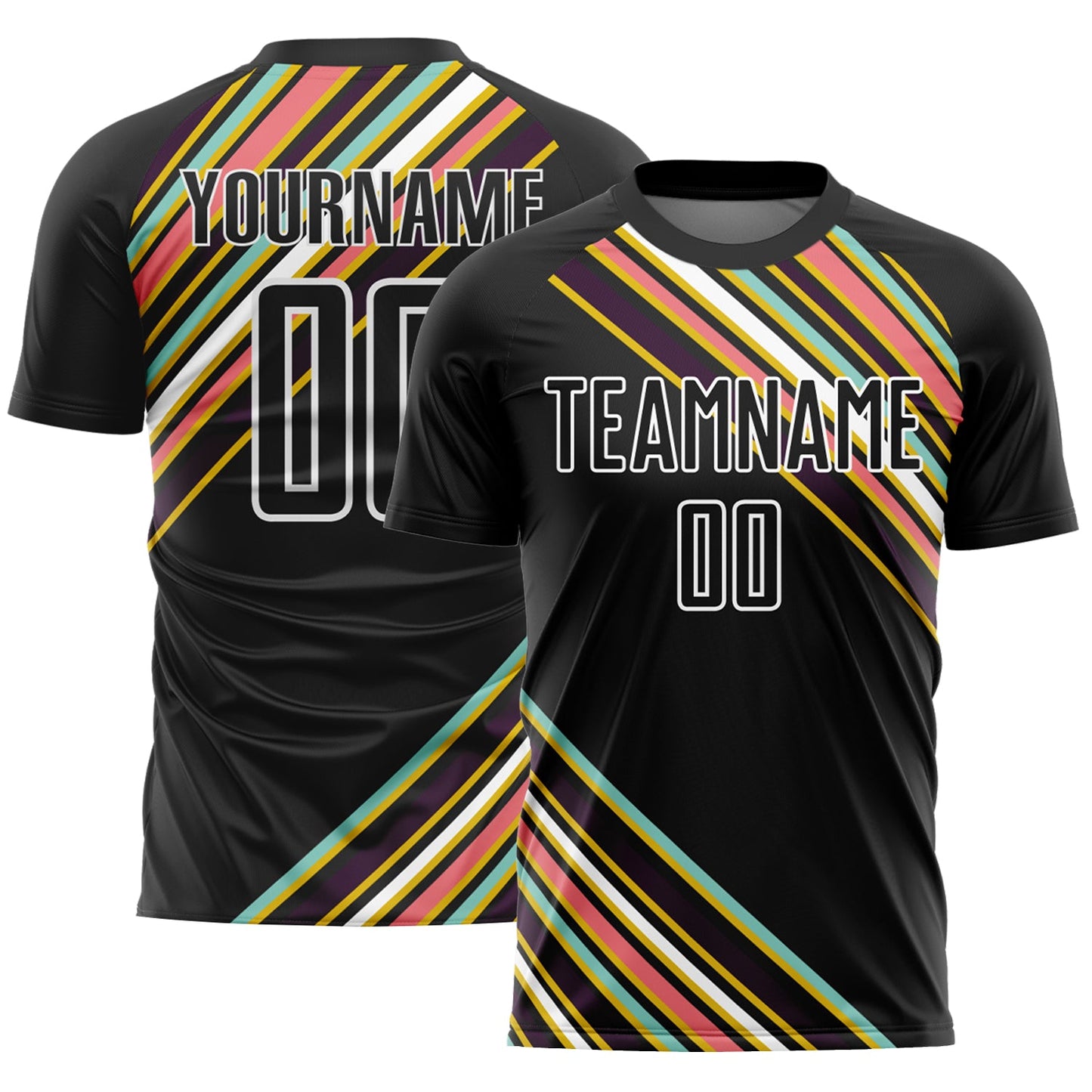 Custom Black White Lines Sublimation Soccer Uniform Jersey - Main View