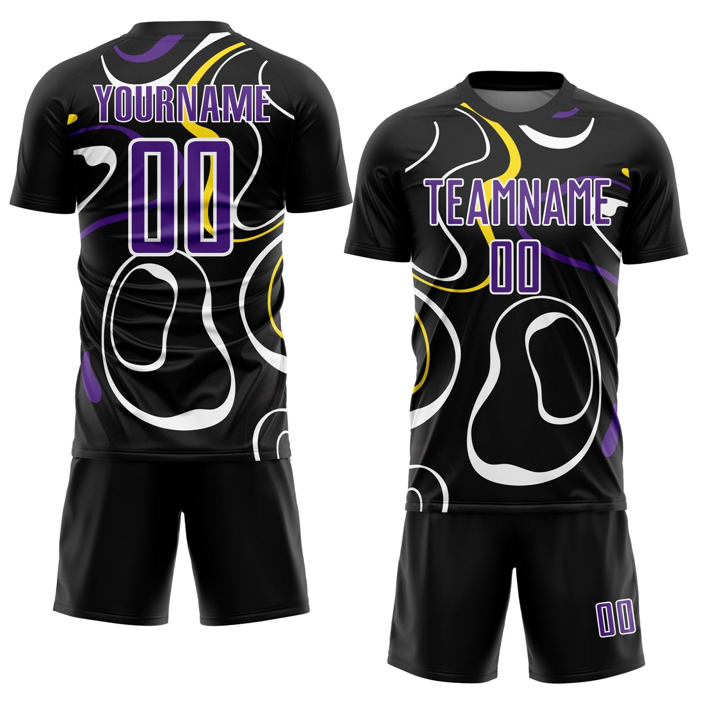 Custom Black Purple-White Fluid Shapes Sublimation Soccer Uniform Jersey view 2