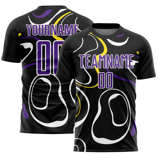 Custom Black Purple-White Fluid Shapes Sublimation Soccer Uniform Jersey - Main View