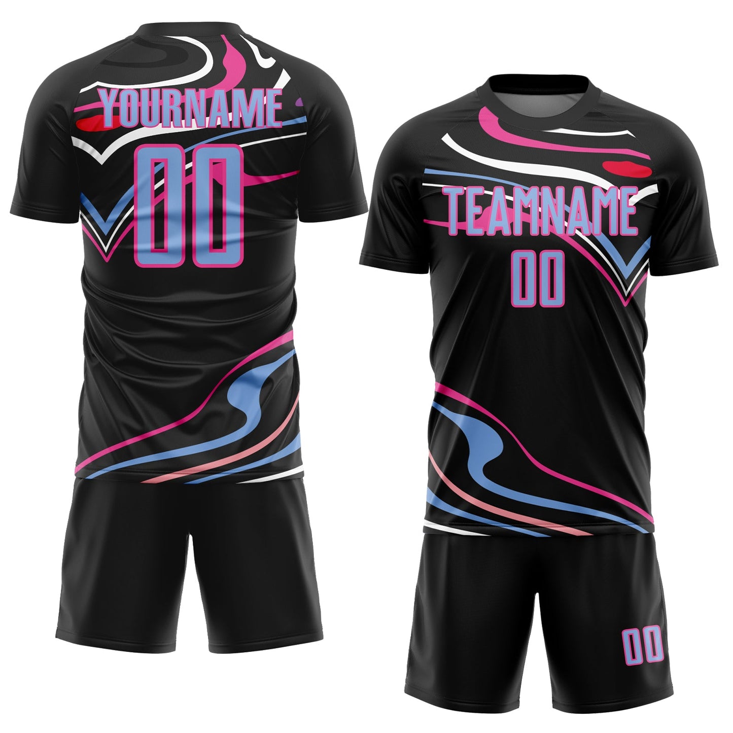 Custom Black Light Blue-Pink Fluid Shapes Sublimation Soccer Uniform Jersey view 2