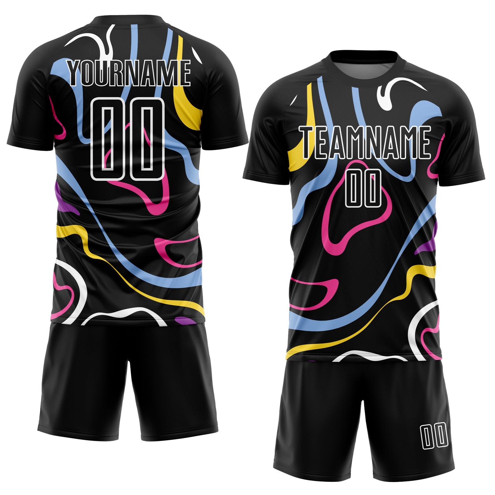 Custom Black White Fluid Shapes Sublimation Soccer Uniform Jersey view 2