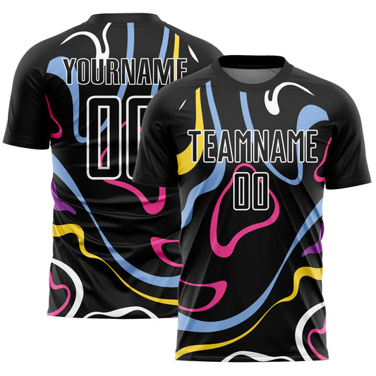 Custom Black White Fluid Shapes Sublimation Soccer Uniform Jersey - Main View