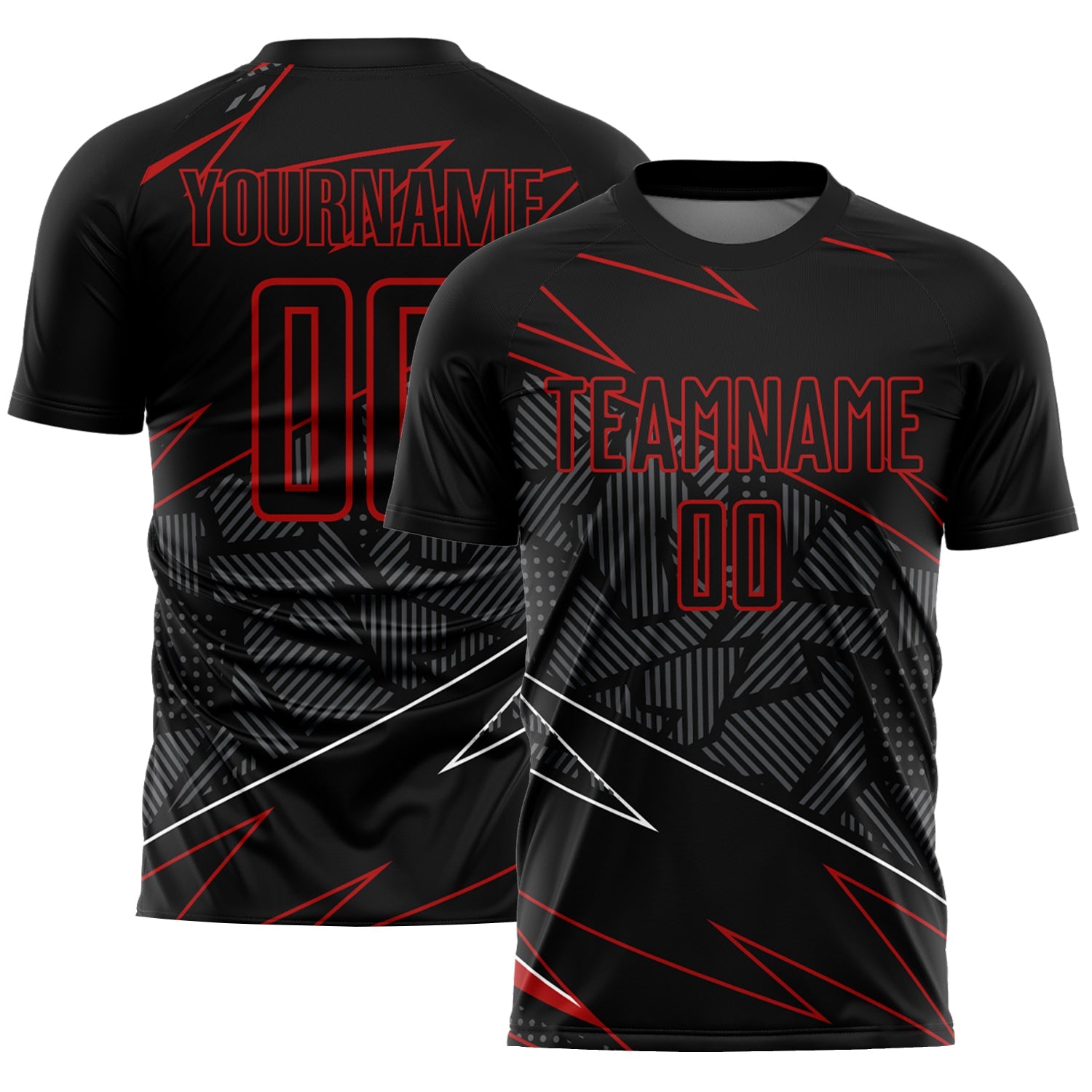 Custom Black Red Lines Sublimation Soccer Uniform Jersey - Main View