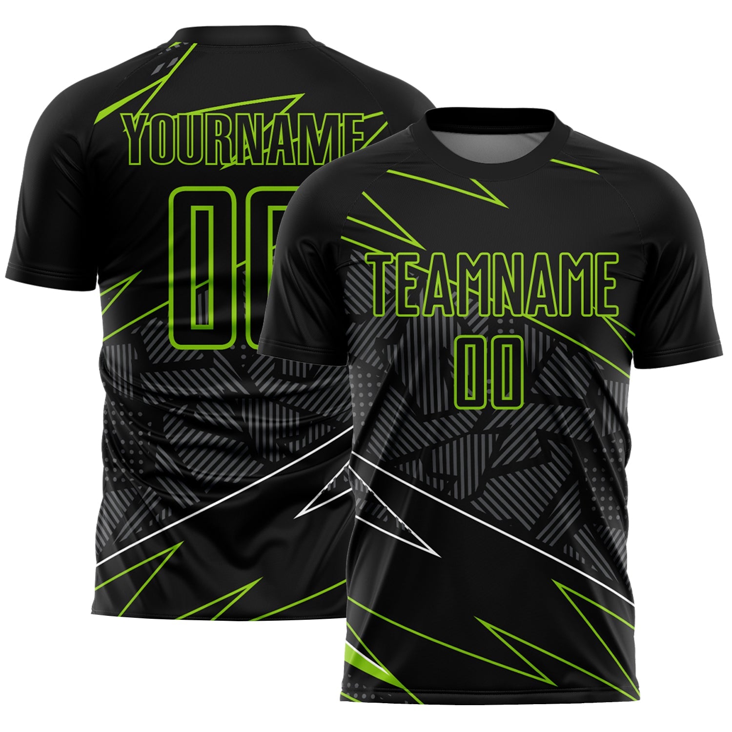Custom Black Neon Green Lines Sublimation Soccer Uniform Jersey - Main View