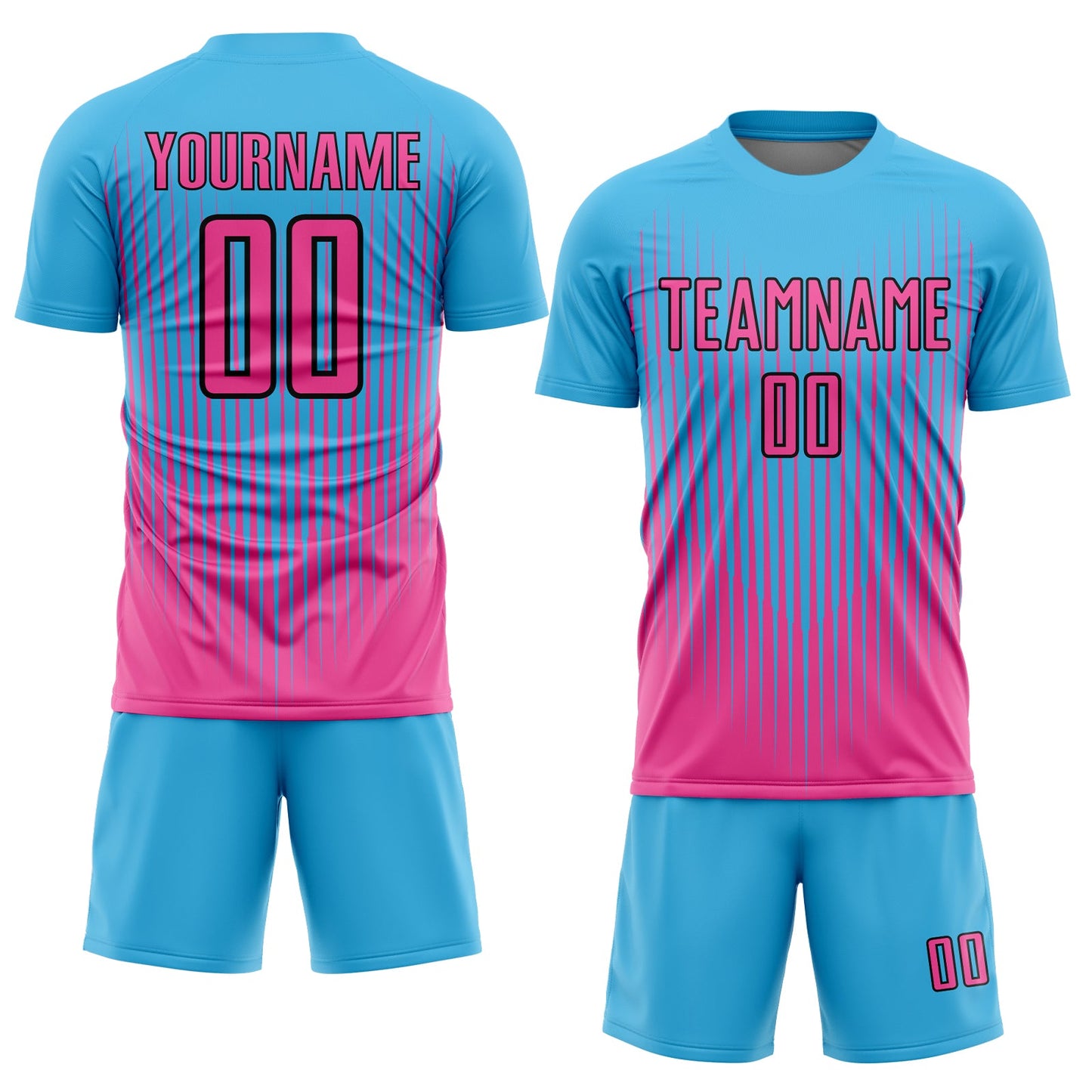 Custom Sky Blue Pink-Black Lines Sublimation Soccer Uniform Jersey view 2