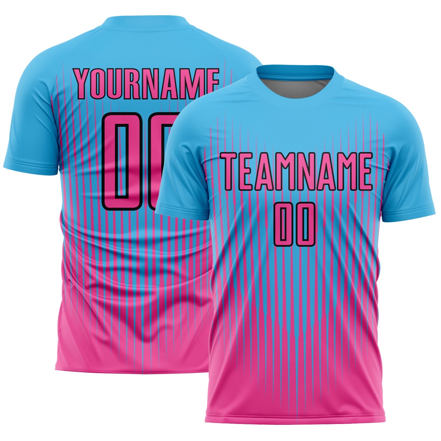 Custom Sky Blue Pink-Black Lines Sublimation Soccer Uniform Jersey - Main View