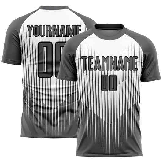 Custom Gray White-Black Lines Sublimation Soccer Uniform Jersey - Main View