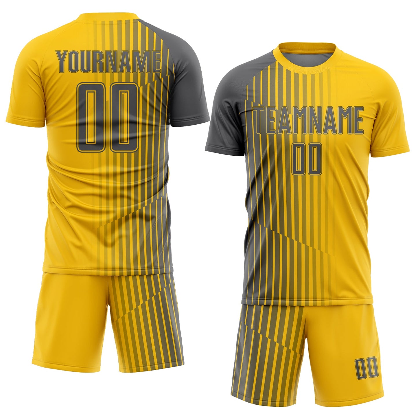 Custom Yellow Steel Gray Lines Sublimation Soccer Uniform Jersey view 2