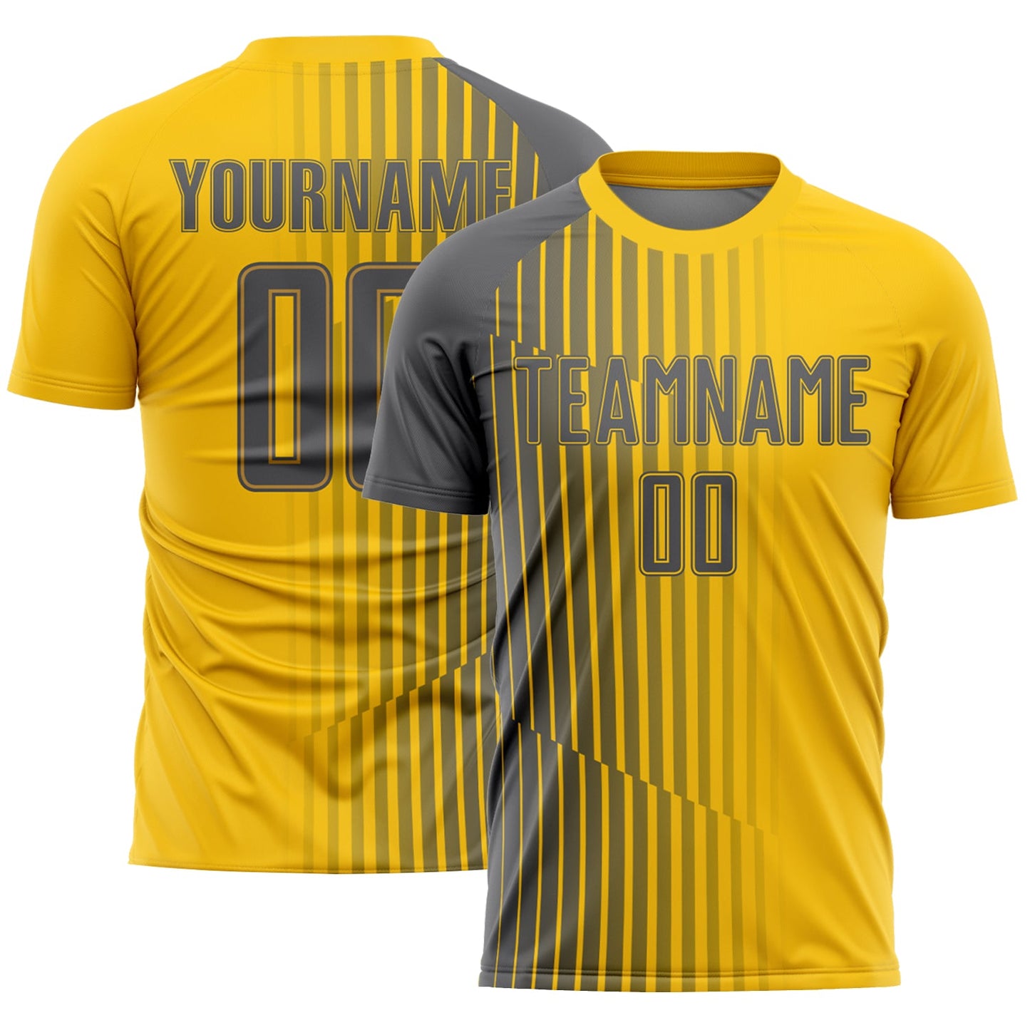 Custom Yellow Steel Gray Lines Sublimation Soccer Uniform Jersey - Main View