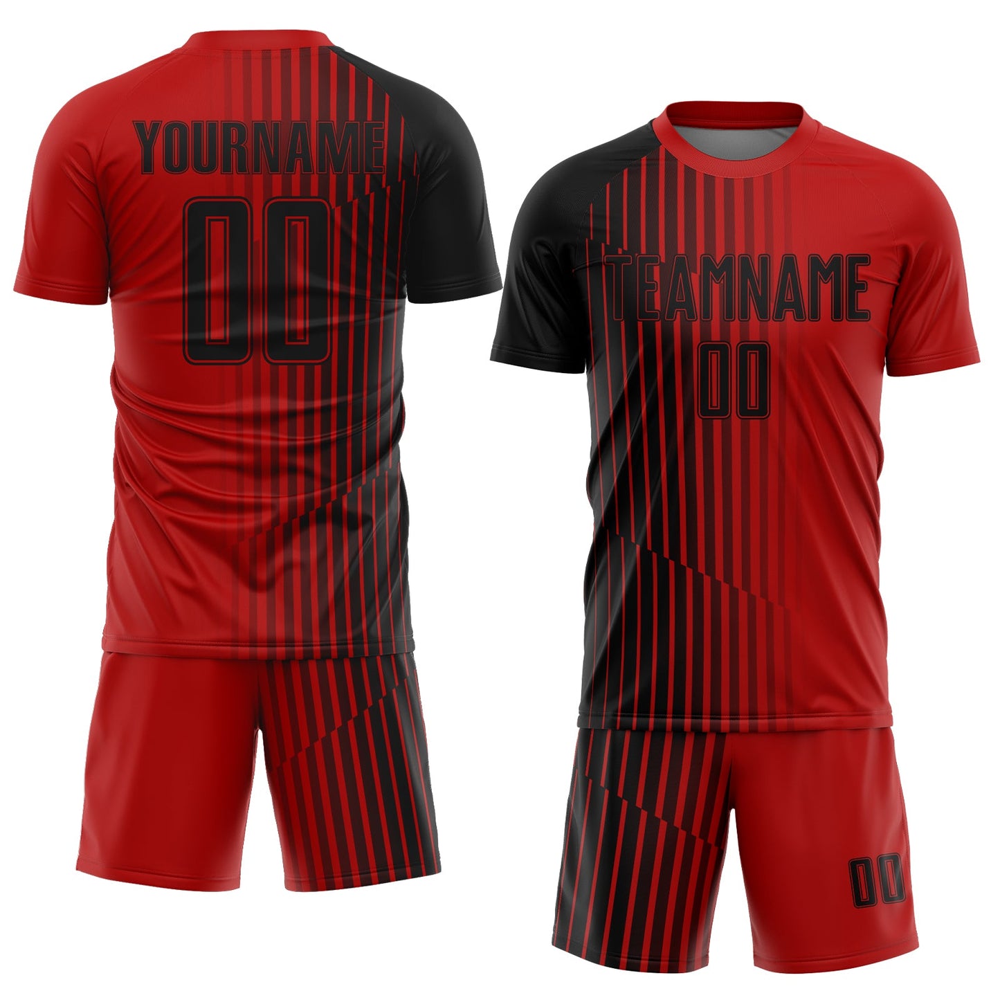 Custom Red Black Lines Sublimation Soccer Uniform Jersey view 2