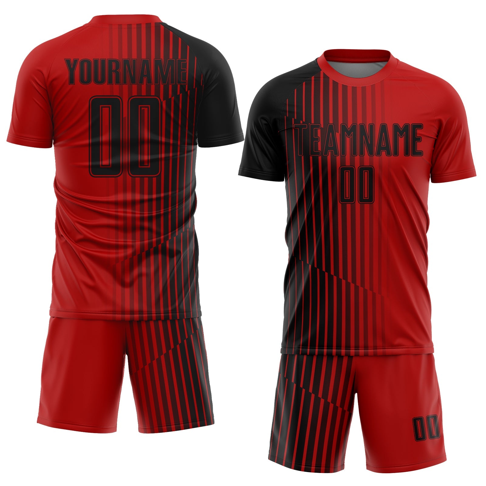 Custom Red Black Lines Sublimation Soccer Uniform Jersey view 2