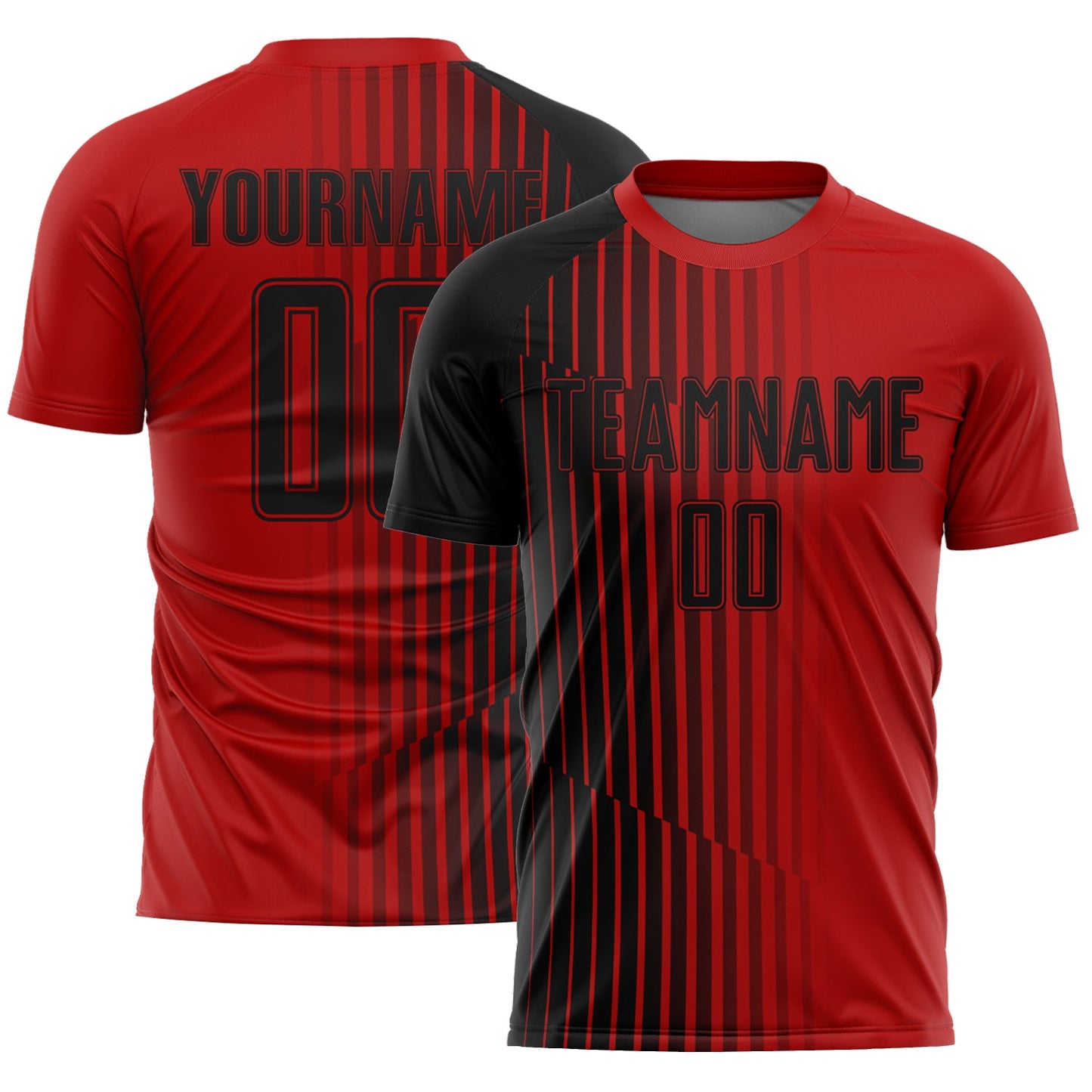 Custom Red Black Lines Sublimation Soccer Uniform Jersey - Main View