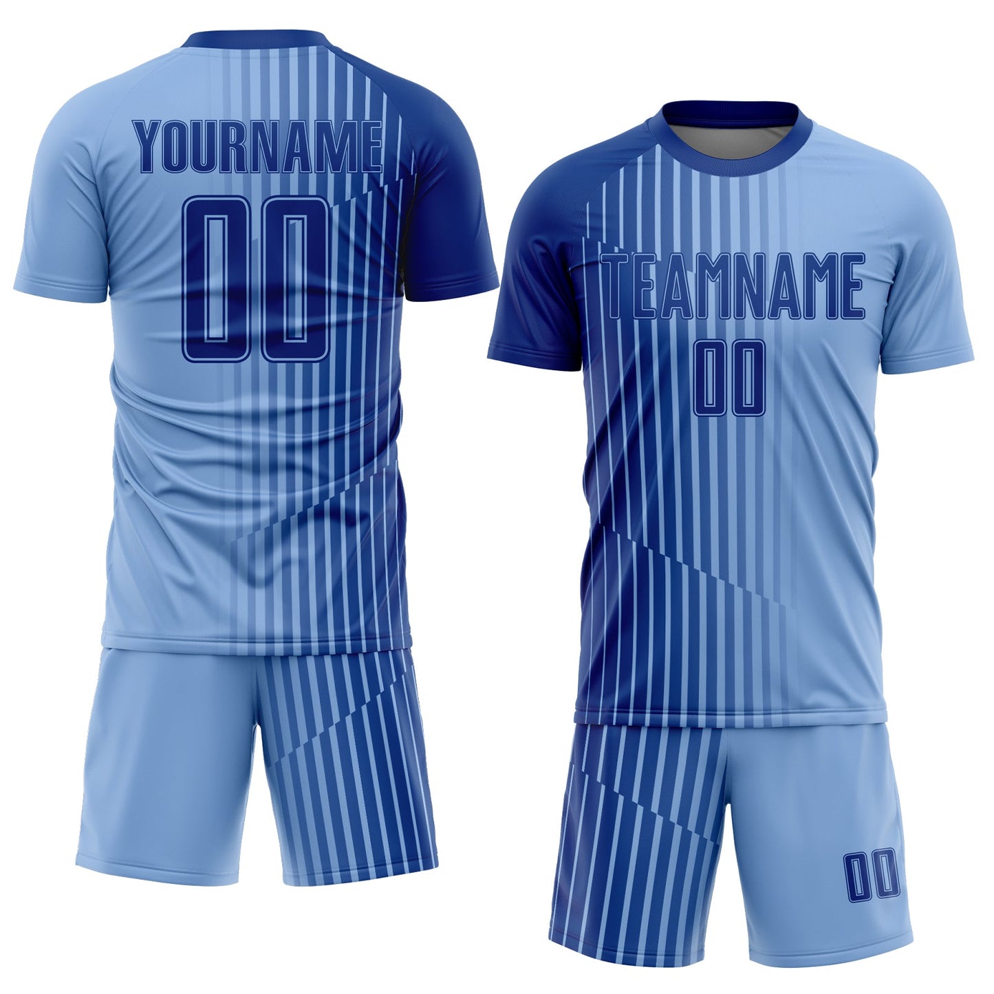 Custom Light Blue Royal Lines Sublimation Soccer Uniform Jersey view 2