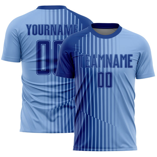 Custom Light Blue Royal Lines Sublimation Soccer Uniform Jersey - Main View