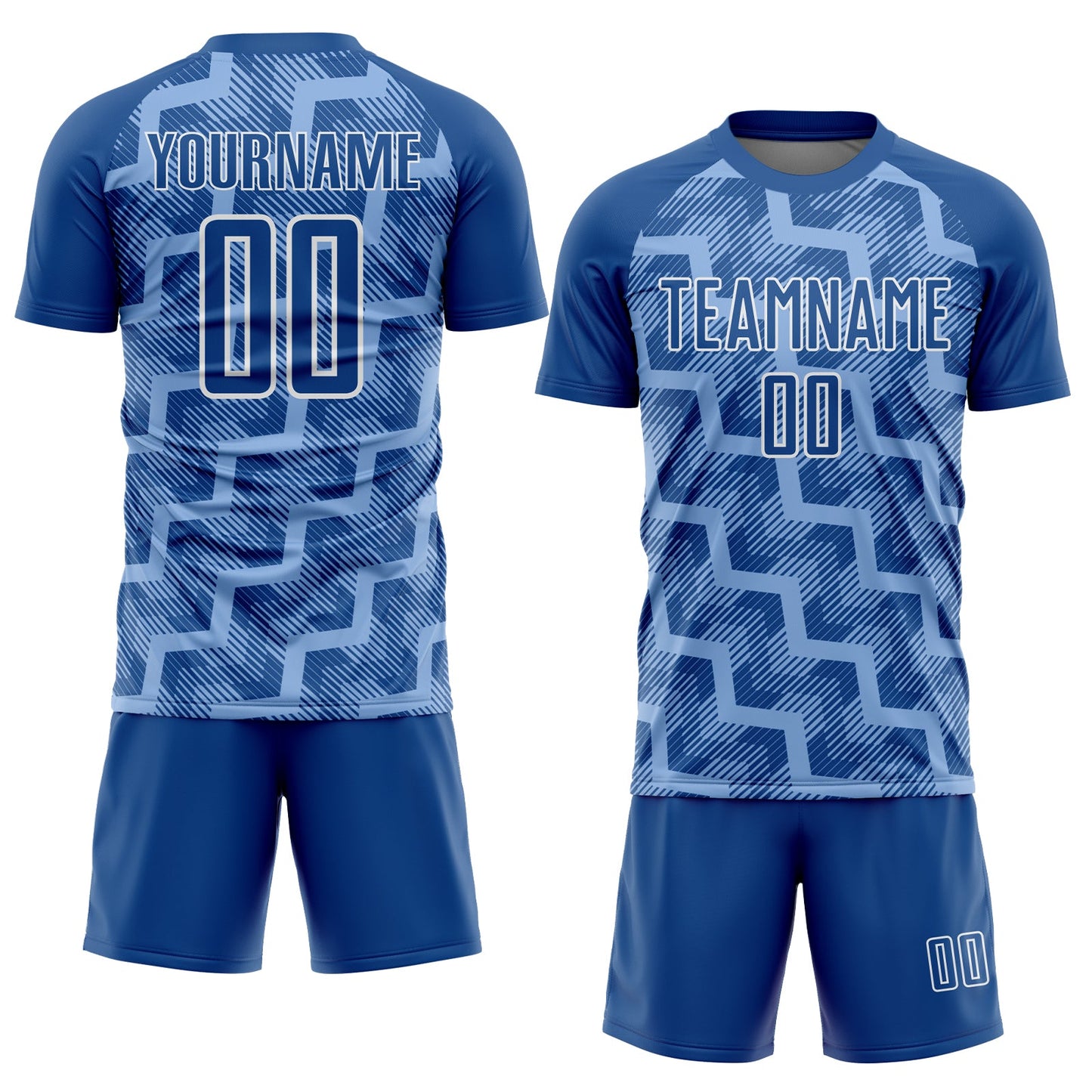 Custom Royal Light Blue-White Lines Sublimation Soccer Uniform Jersey view 2