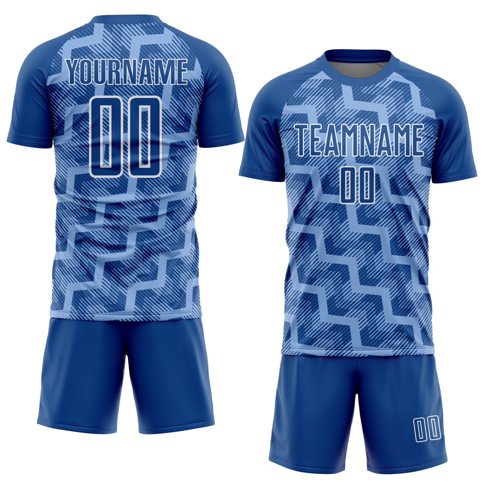 Custom Royal Light Blue-White Lines Sublimation Soccer Uniform Jersey view 2