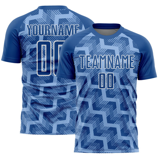 Custom Royal Light Blue-White Lines Sublimation Soccer Uniform Jersey - Main View