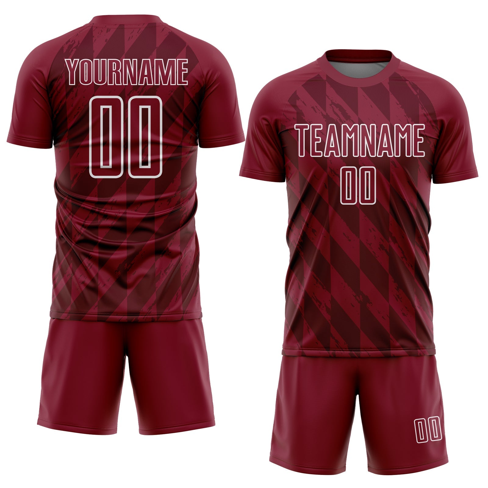 Custom Crimson White Geometric Shapes Sublimation Soccer Uniform Jersey view 2