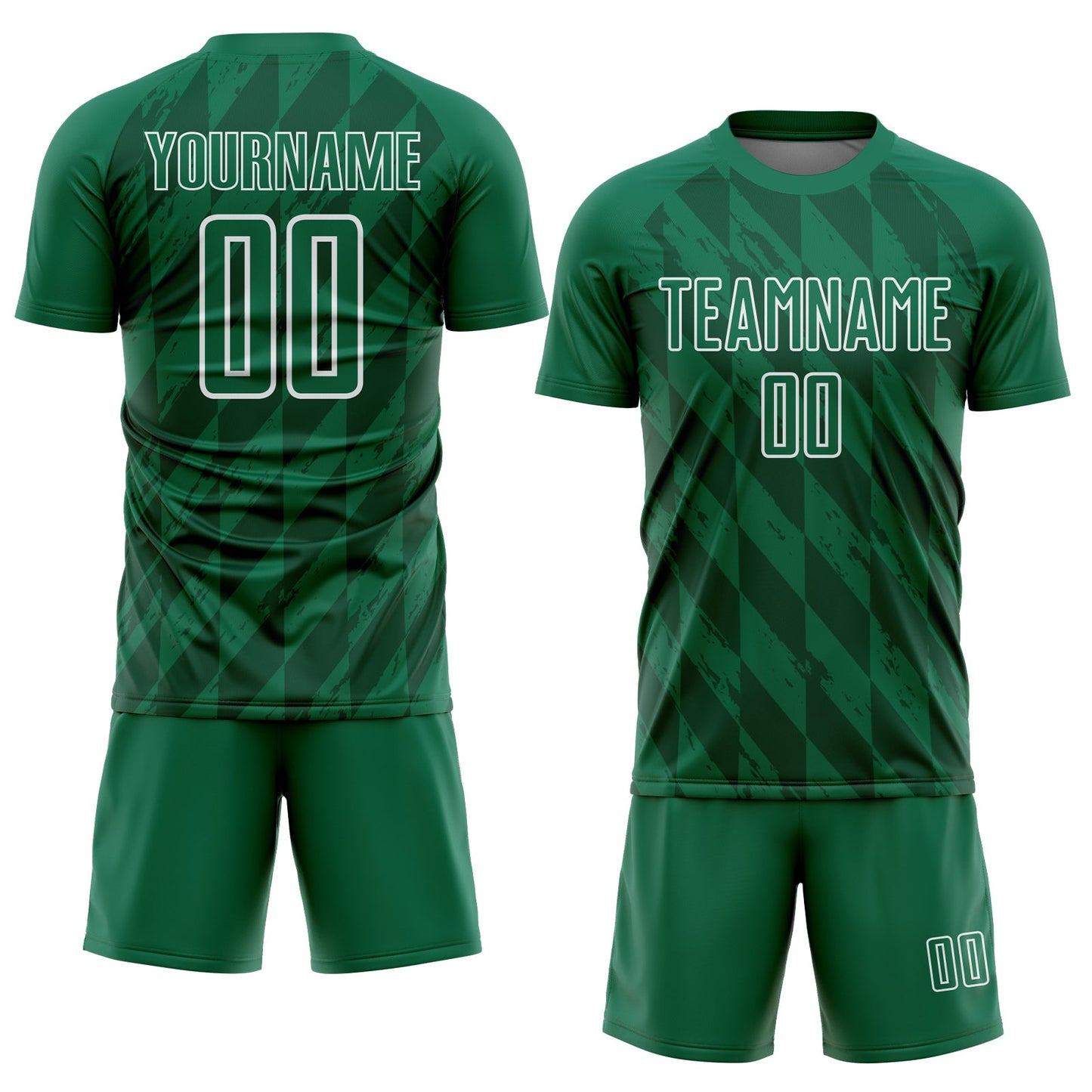 Custom Kelly Green White Geometric Shapes Sublimation Soccer Uniform Jersey view 2