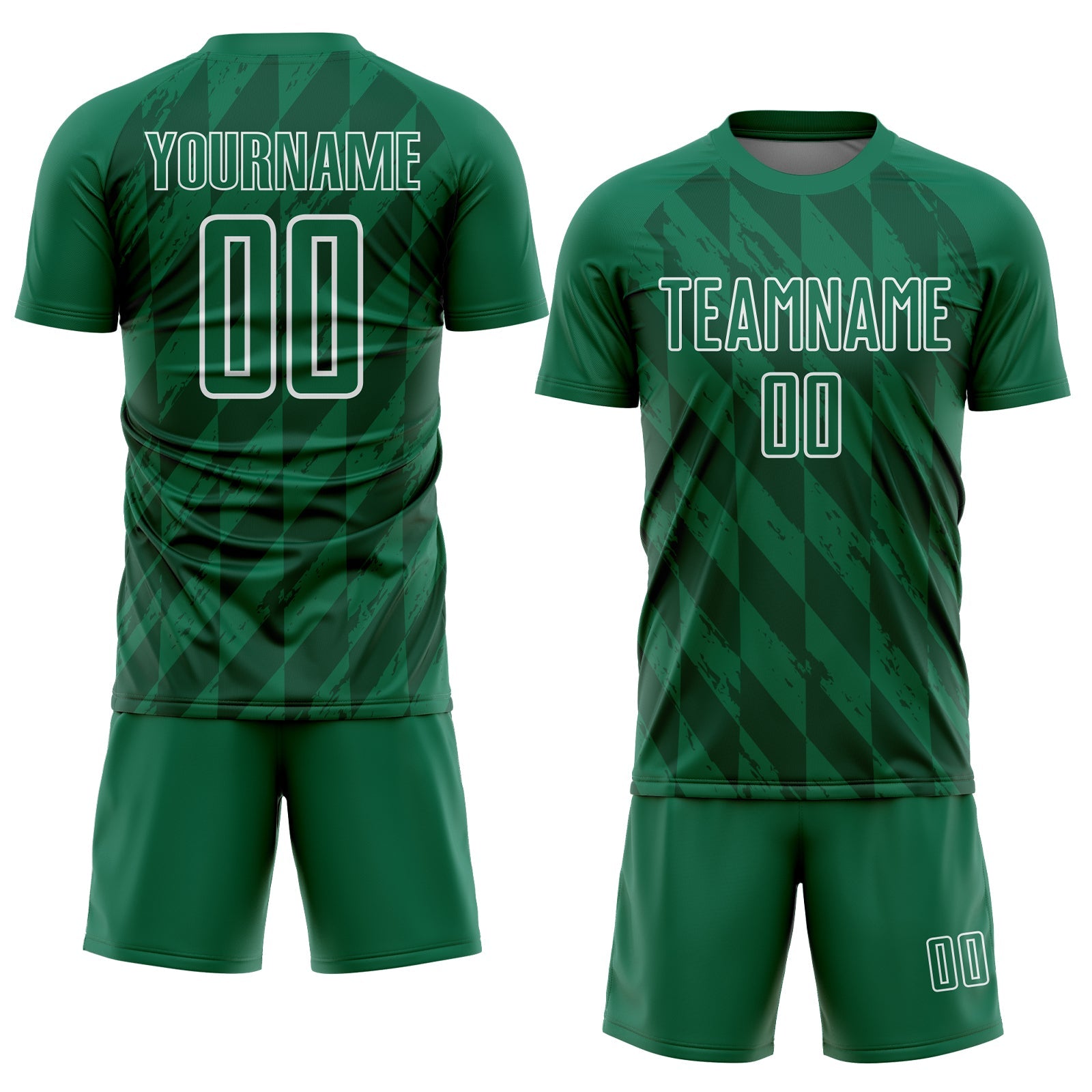 Custom Kelly Green White Geometric Shapes Sublimation Soccer Uniform Jersey view 2