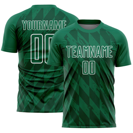 Custom Kelly Green White Geometric Shapes Sublimation Soccer Uniform Jersey - Main View