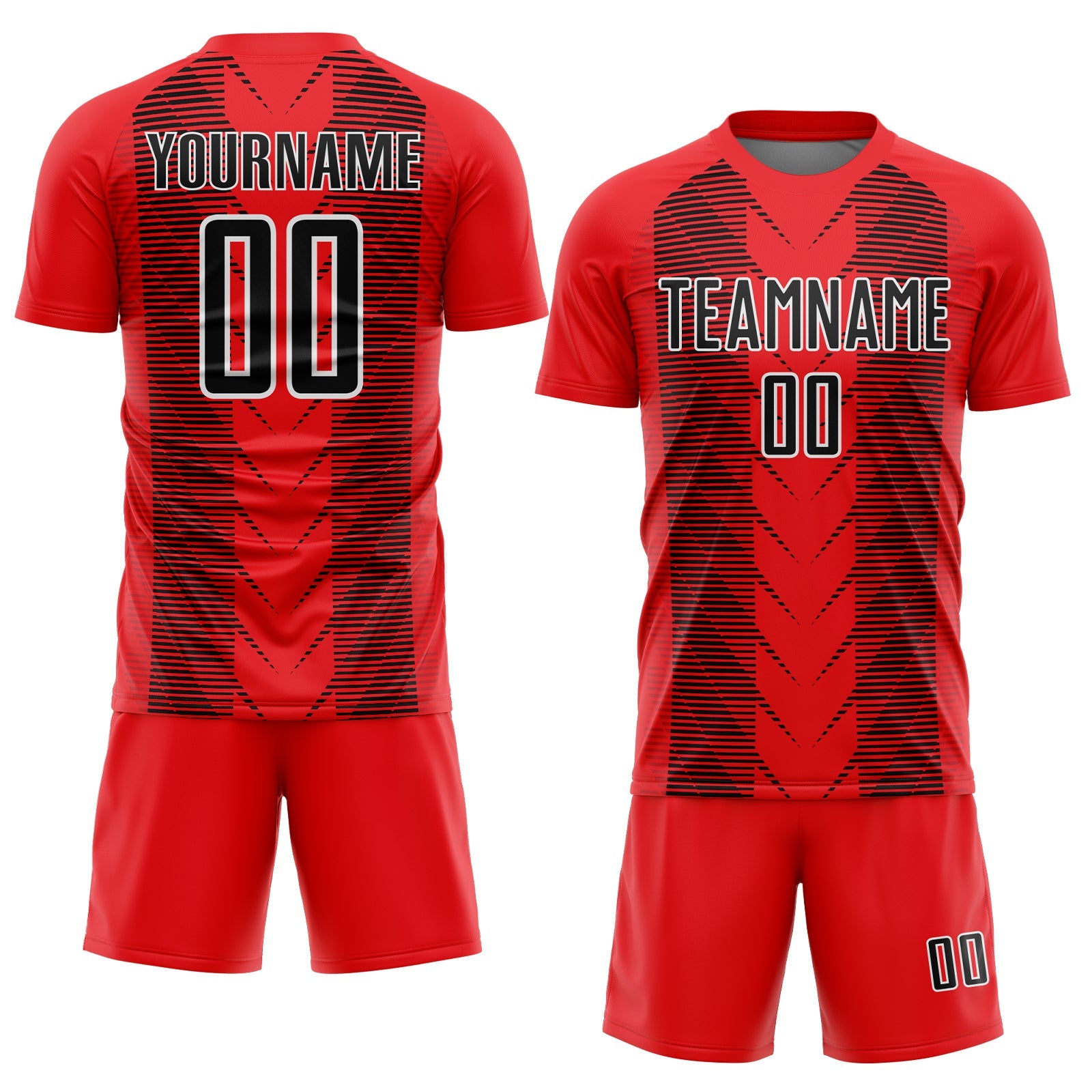 Custom Fire Red Black-White Lines Sublimation Soccer Uniform Jersey view 2