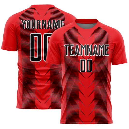 Custom Fire Red Black-White Lines Sublimation Soccer Uniform Jersey - Main View