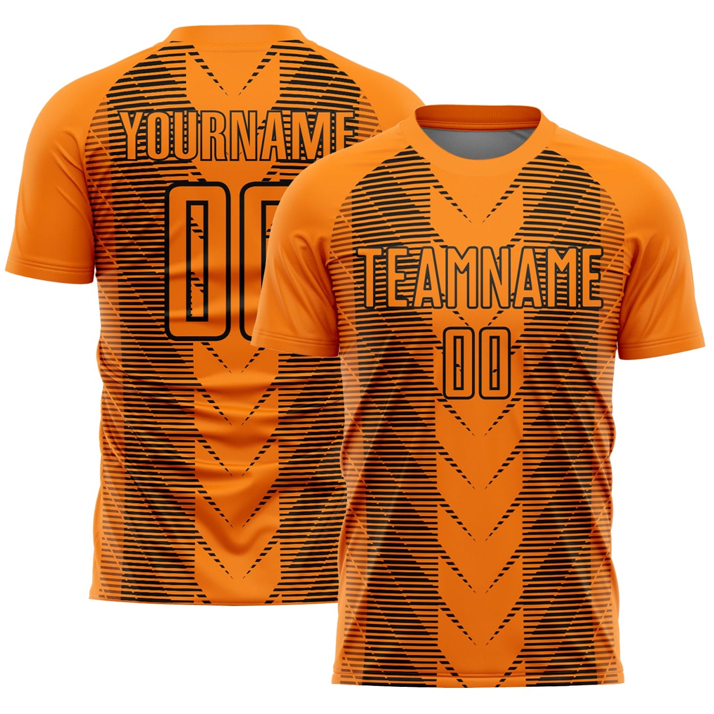 Custom Bay Orange Black Lines Sublimation Soccer Uniform Jersey - Main View