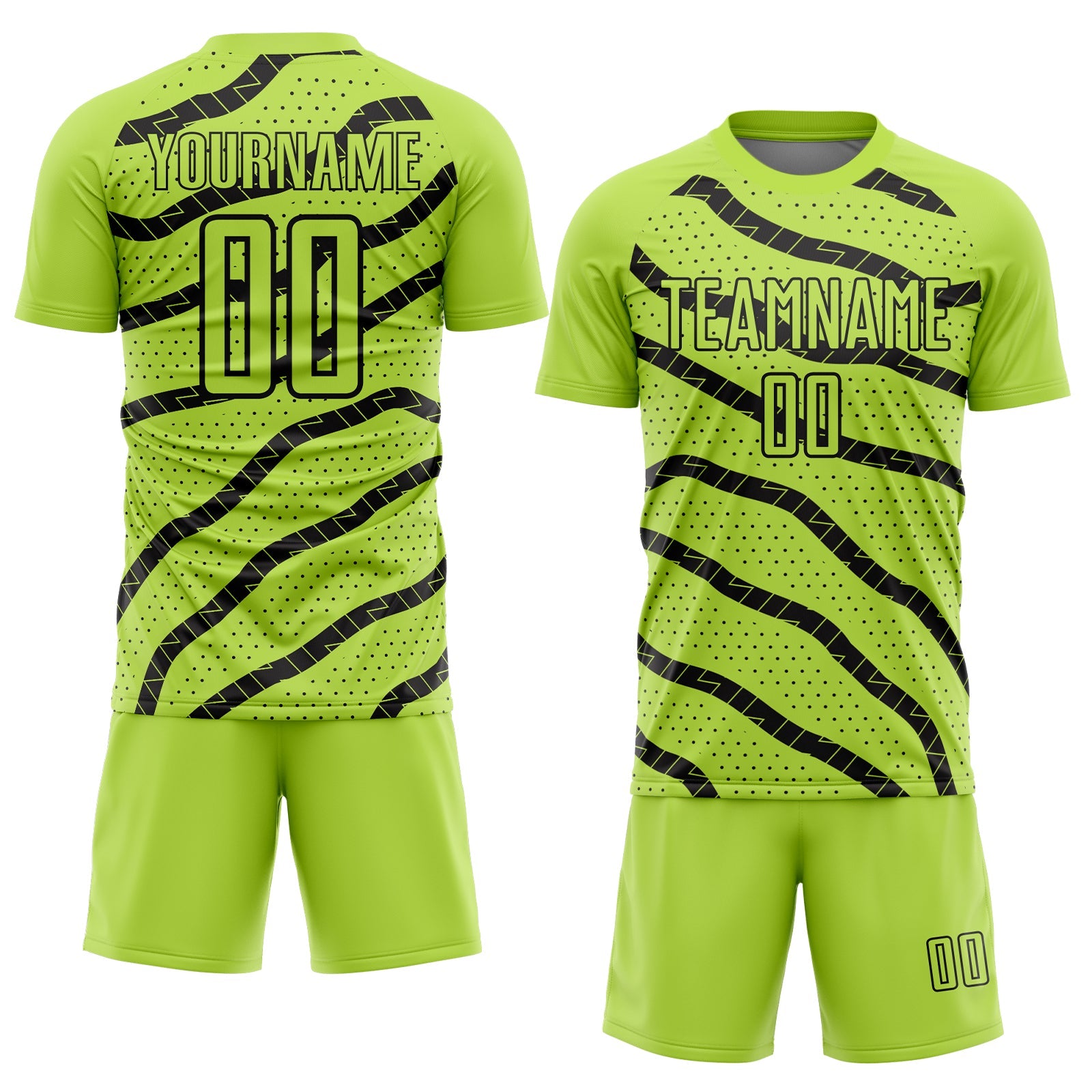 Custom Neon Green Black Lines And Dots Sublimation Soccer Uniform Jersey view 2