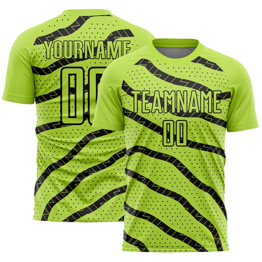 Custom Neon Green Black Lines And Dots Sublimation Soccer Uniform Jersey - Main View