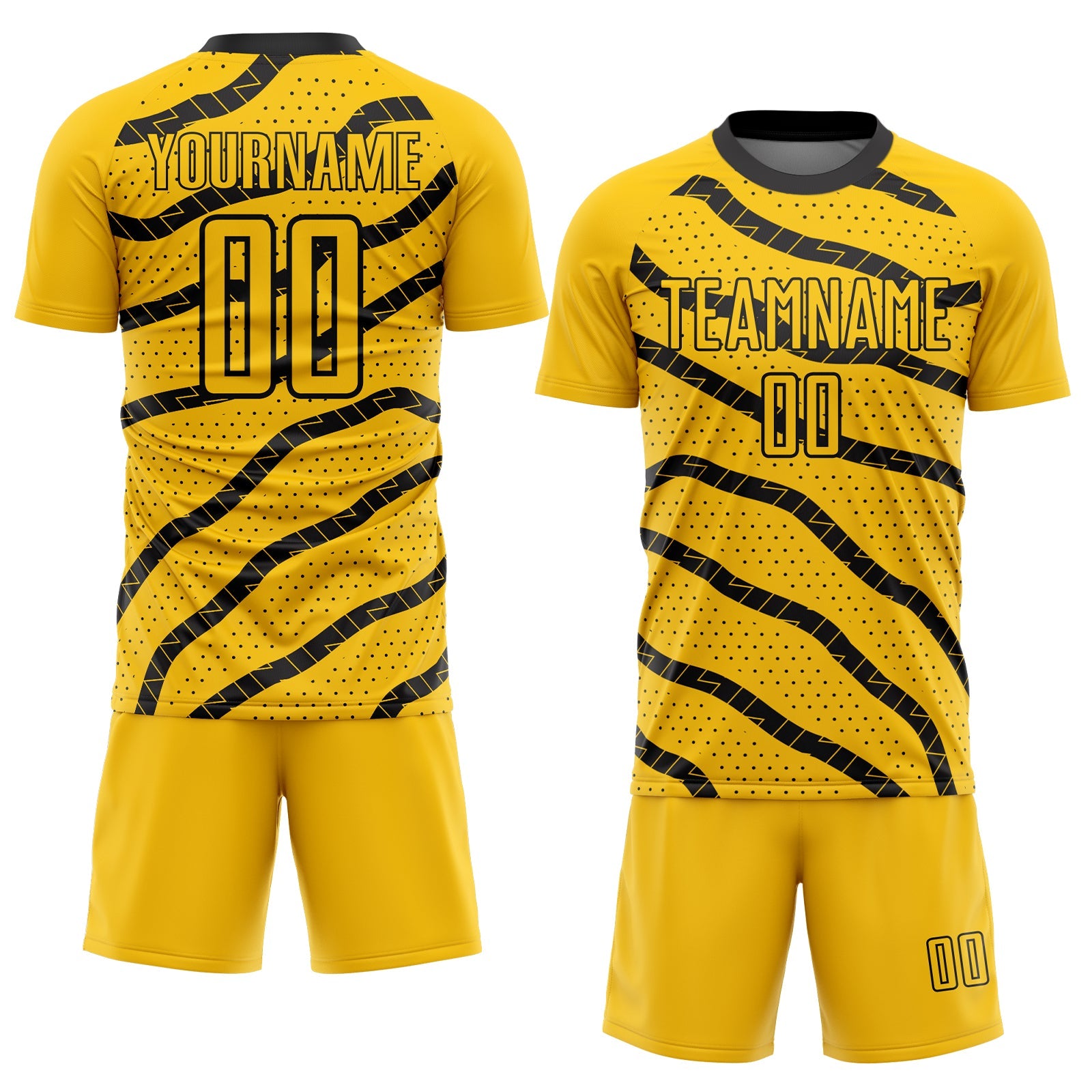 Custom Yellow Black Lines And Dots Sublimation Soccer Uniform Jersey view 2