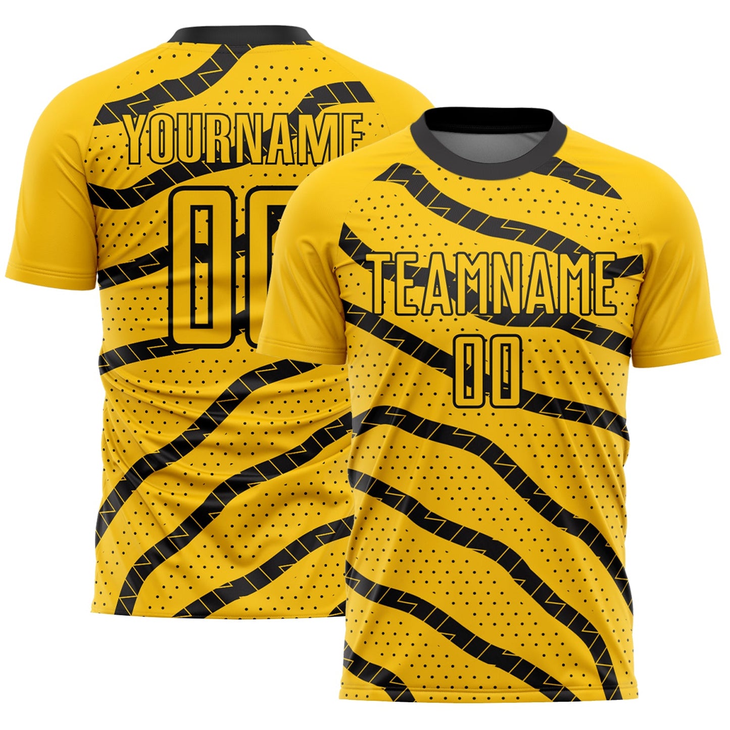 Custom Yellow Black Lines And Dots Sublimation Soccer Uniform Jersey - Main View