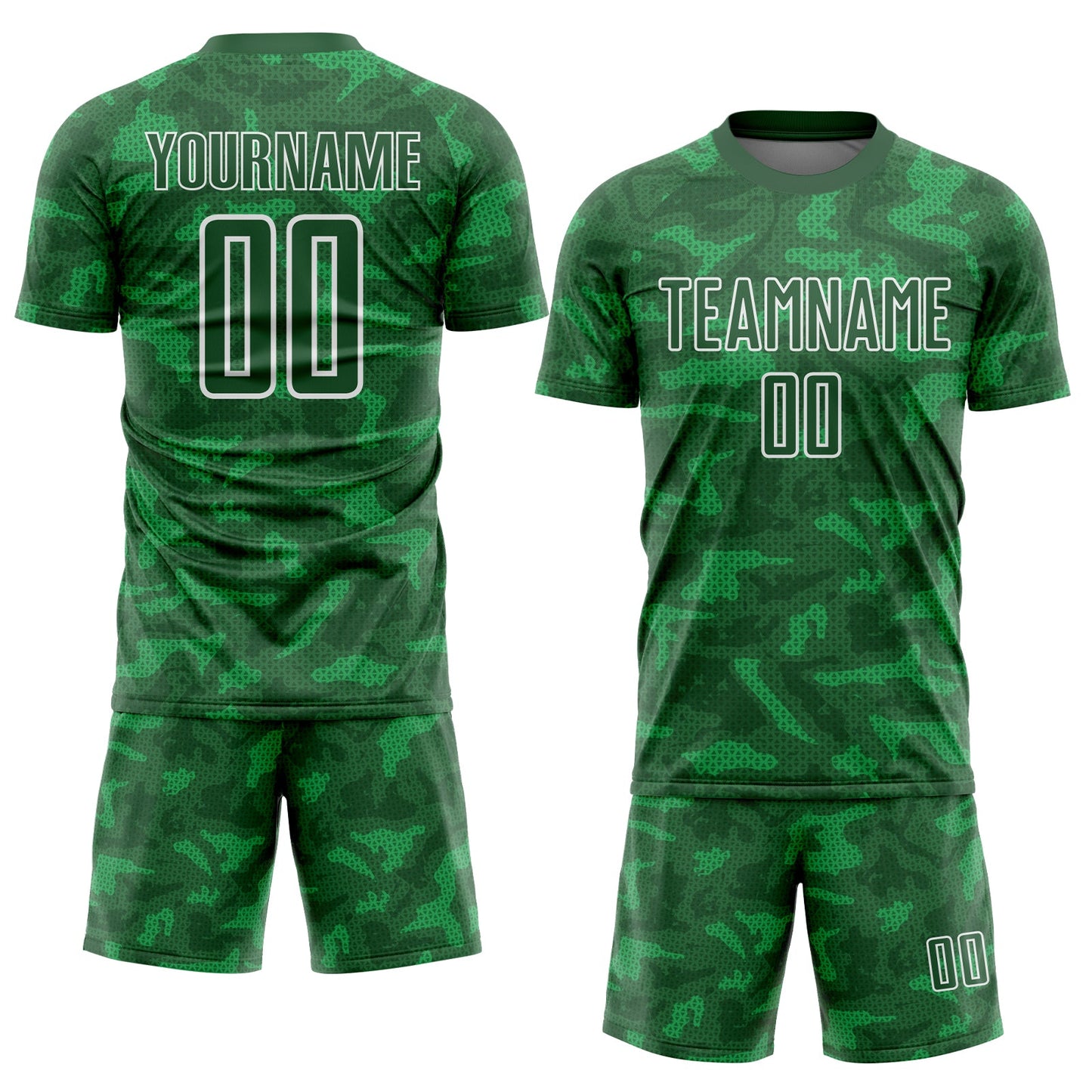 Custom Kelly Green White Geometric Shapes Sublimation Soccer Uniform Jersey view 2