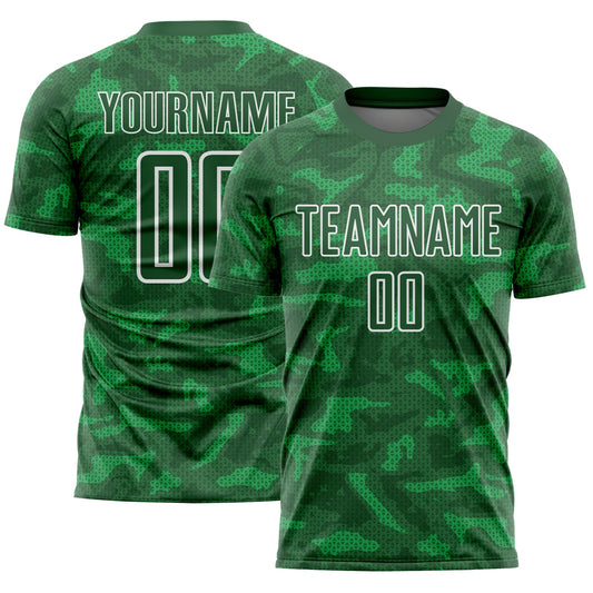 Custom Kelly Green White Geometric Shapes Sublimation Soccer Uniform Jersey - Main View