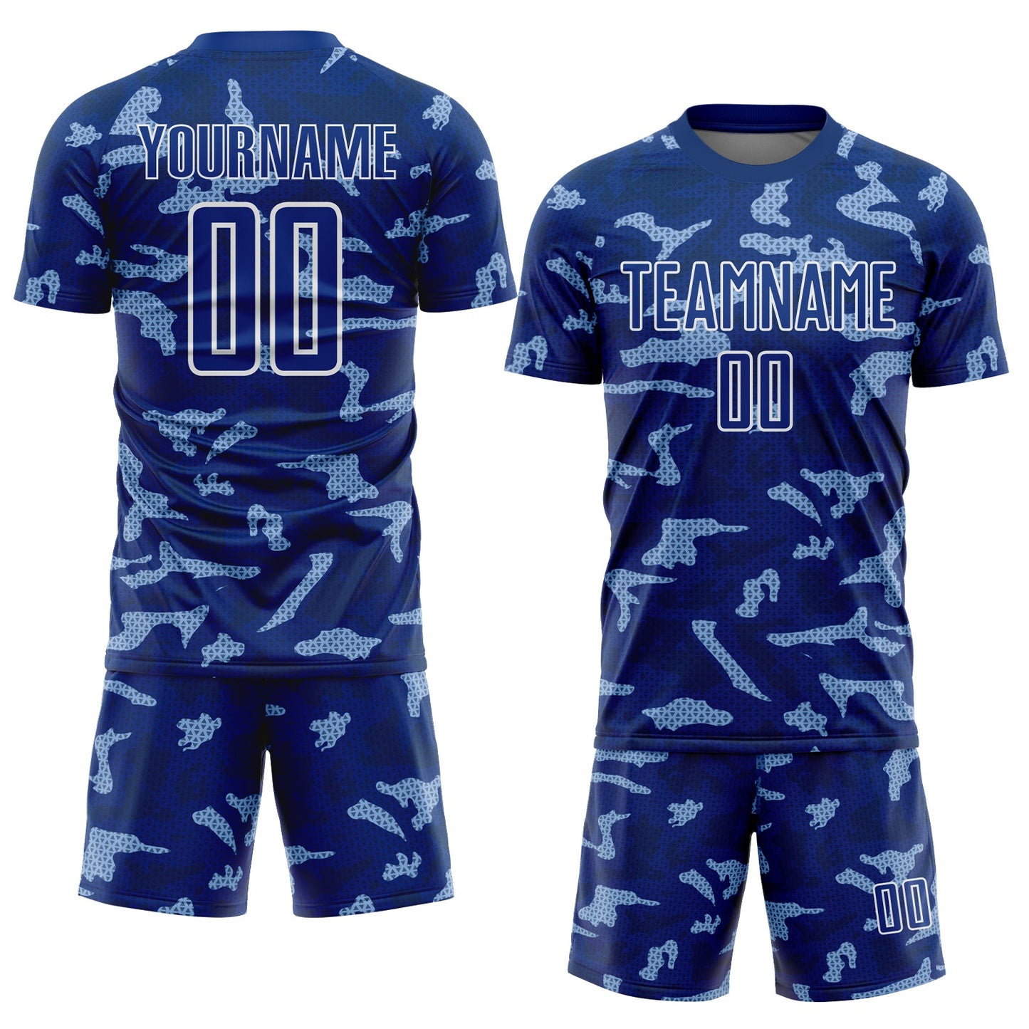 Custom Royal White Geometric Shapes Sublimation Soccer Uniform Jersey view 2