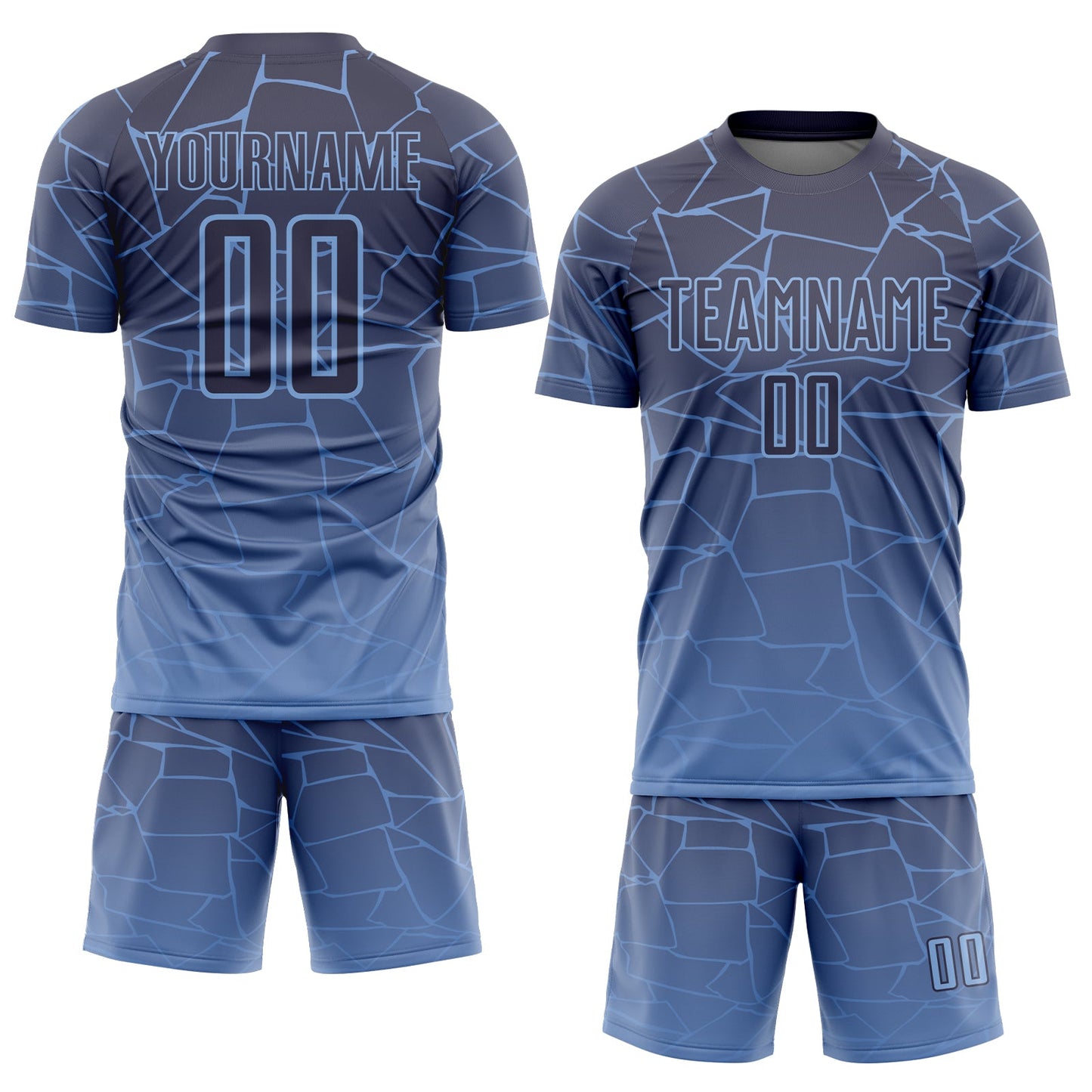 Custom Light Blue Gray Lines Sublimation Soccer Uniform Jersey view 2