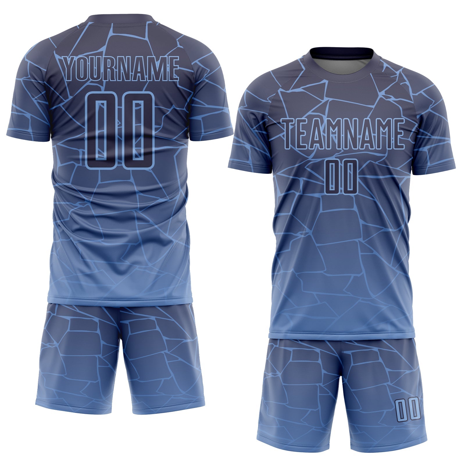 Custom Light Blue Gray Lines Sublimation Soccer Uniform Jersey view 2