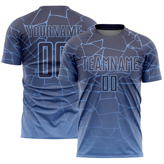 Custom Light Blue Gray Lines Sublimation Soccer Uniform Jersey - Main View