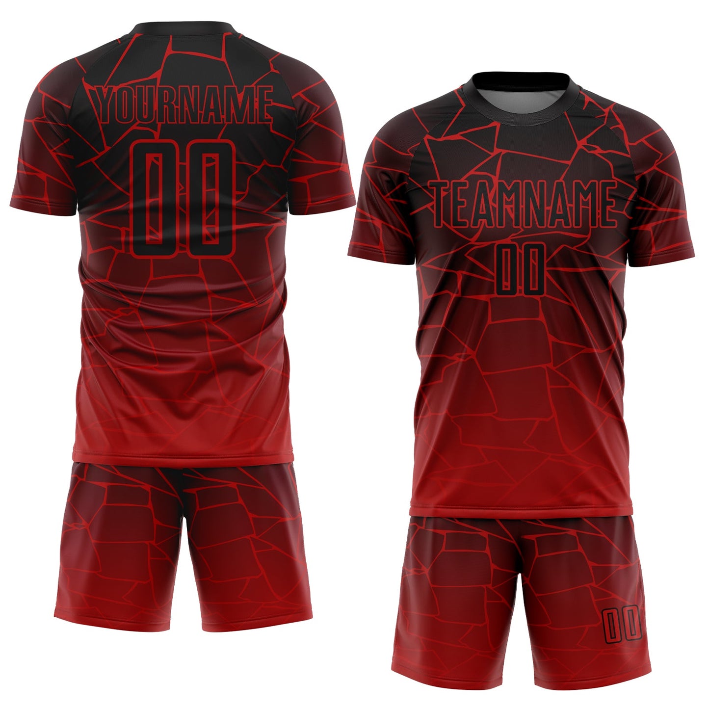Custom Red Black Lines Sublimation Soccer Uniform Jersey view 2