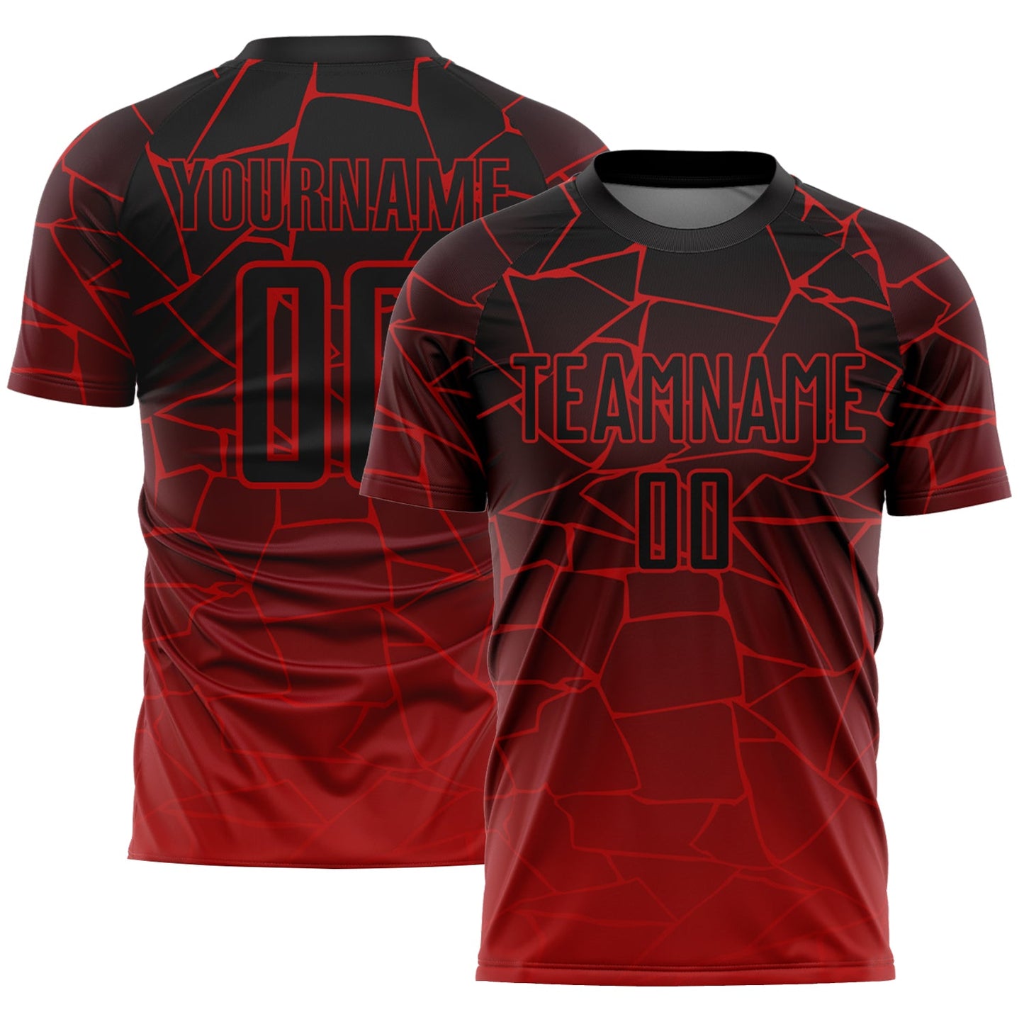 Custom Red Black Lines Sublimation Soccer Uniform Jersey - Main View