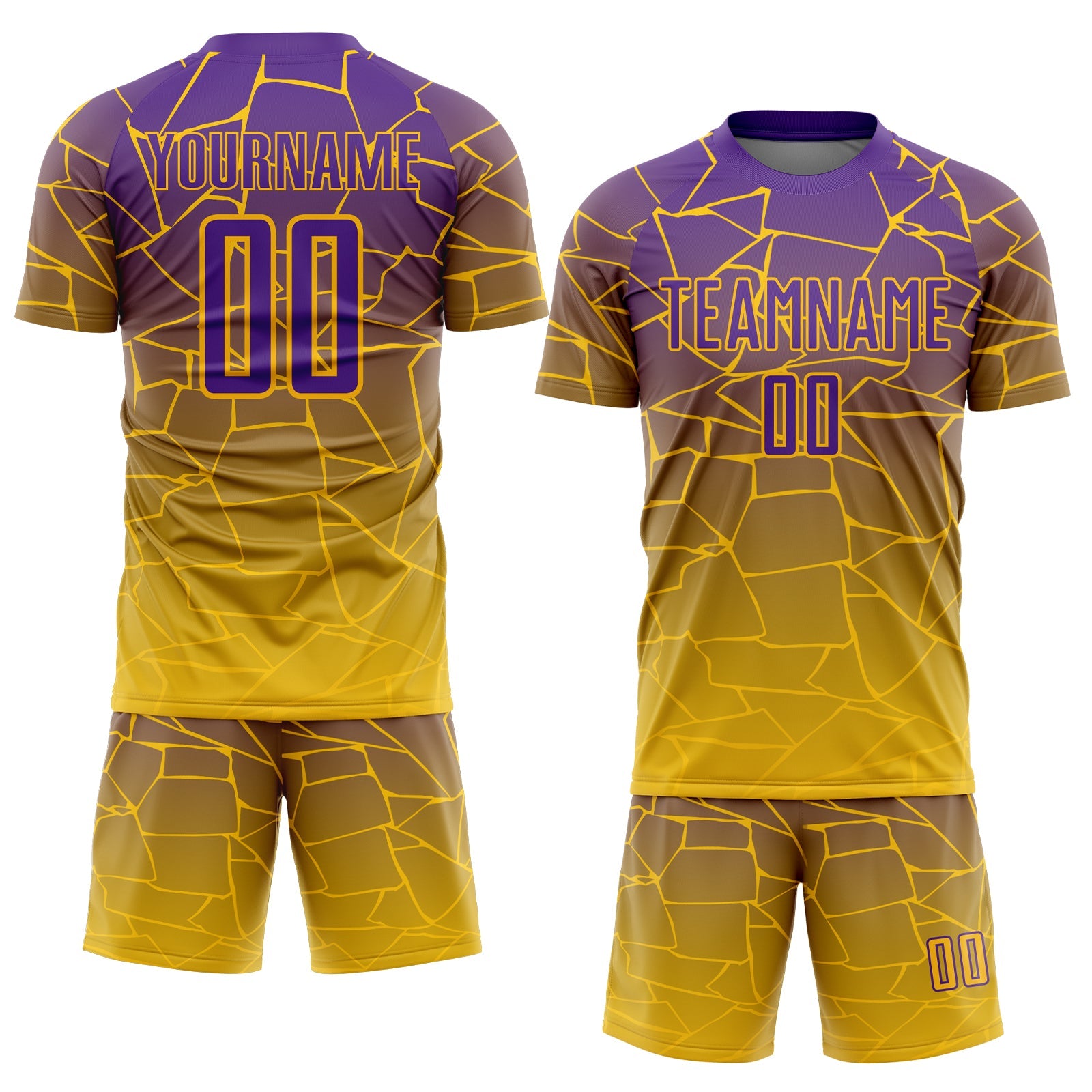 Custom Gold Purple Lines Sublimation Soccer Uniform Jersey view 2