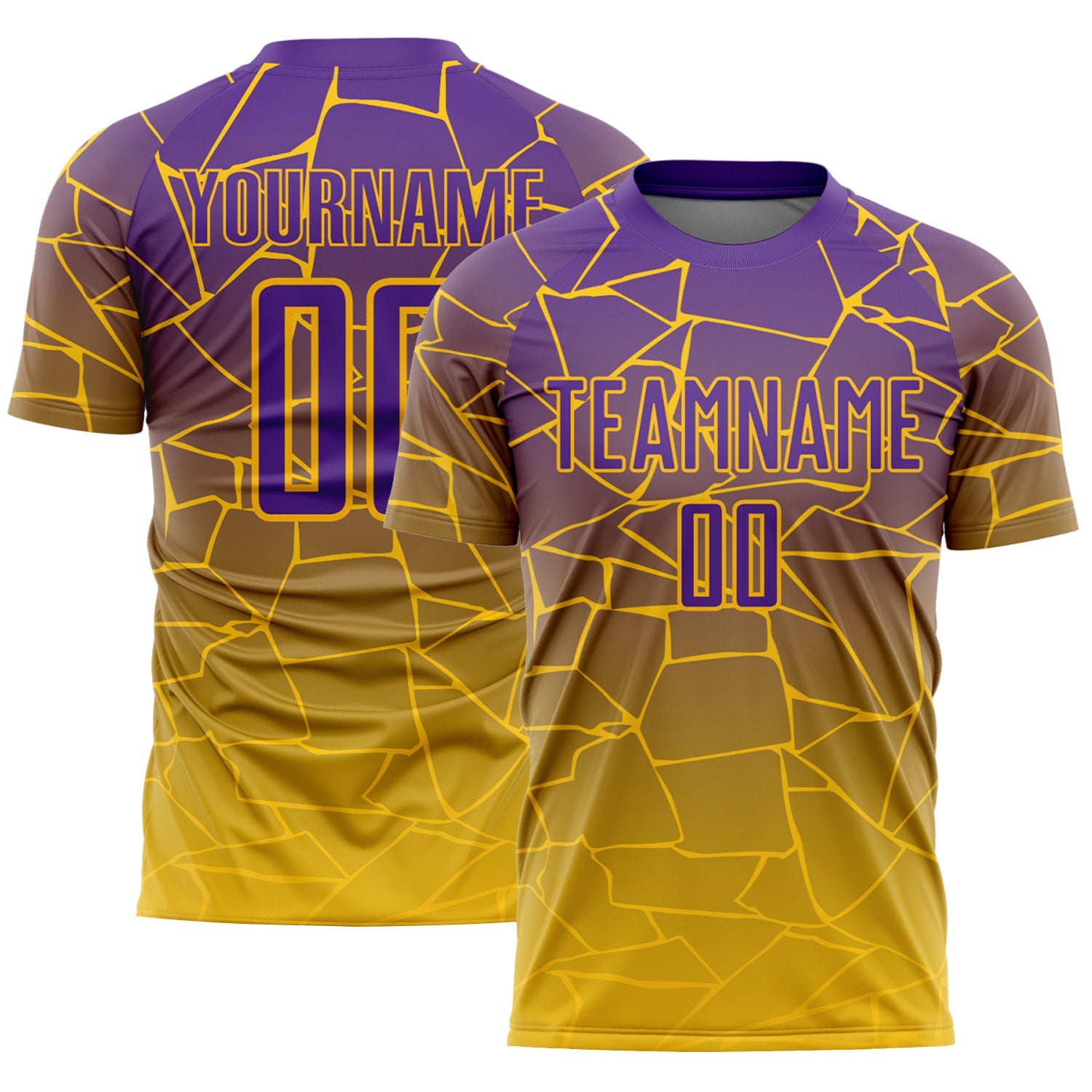 Custom Gold Purple Lines Sublimation Soccer Uniform Jersey - Main View