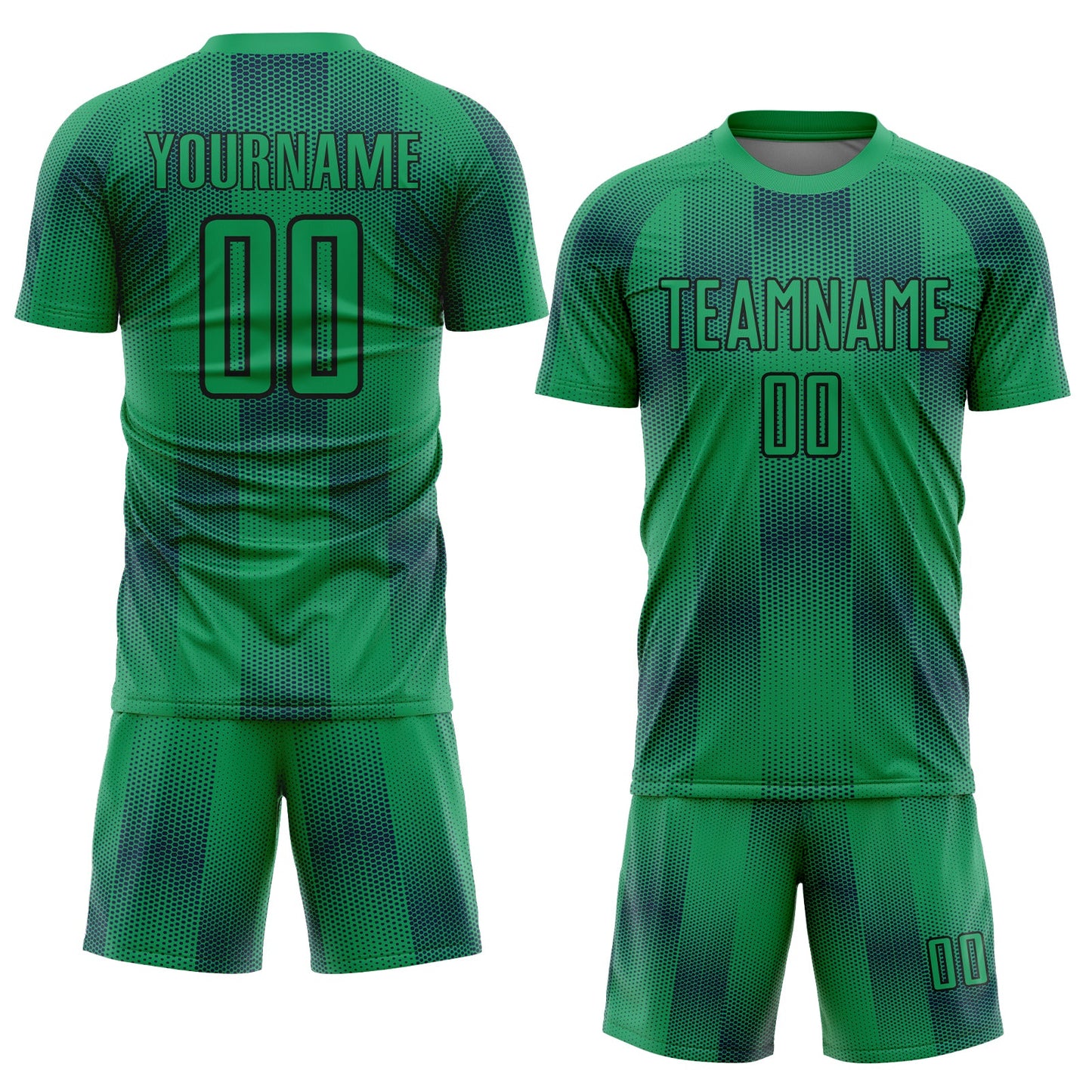 Custom Kelly Green Black Geometric Shapes Sublimation Soccer Uniform Jersey view 2