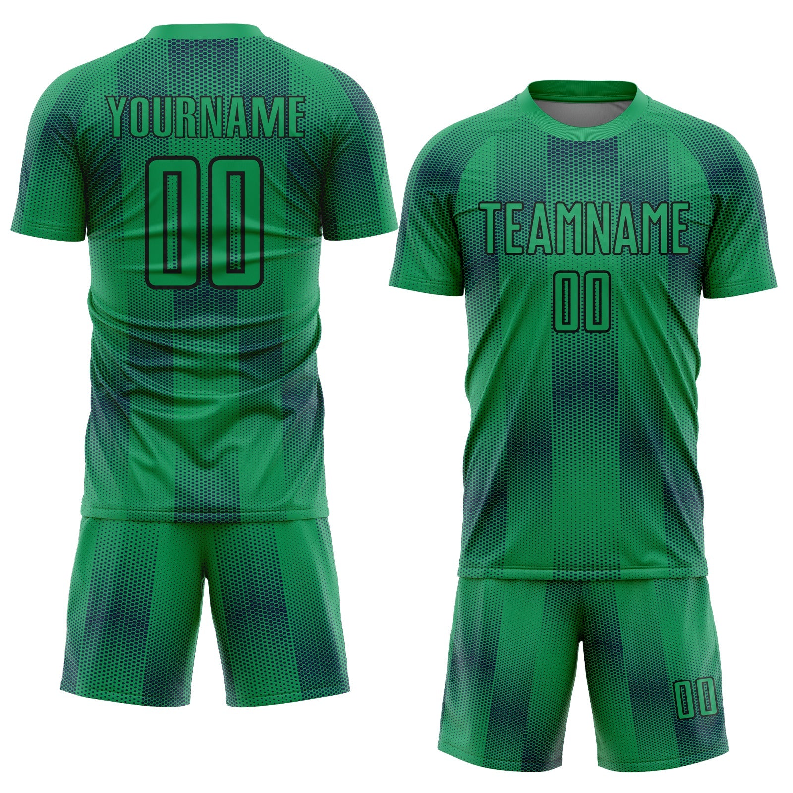 Custom Kelly Green Black Geometric Shapes Sublimation Soccer Uniform Jersey view 2