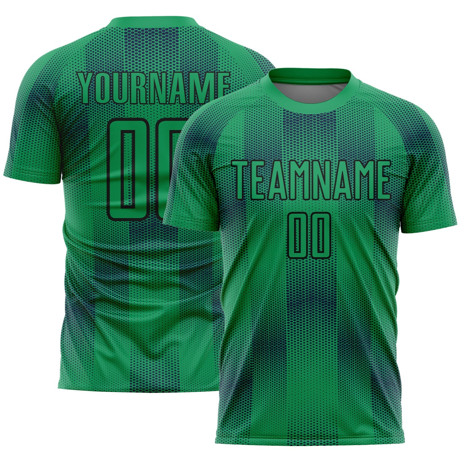 Custom Kelly Green Black Geometric Shapes Sublimation Soccer Uniform Jersey - Main View