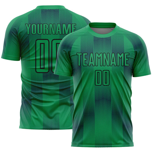 Custom Kelly Green Black Geometric Shapes Sublimation Soccer Uniform Jersey - Main View