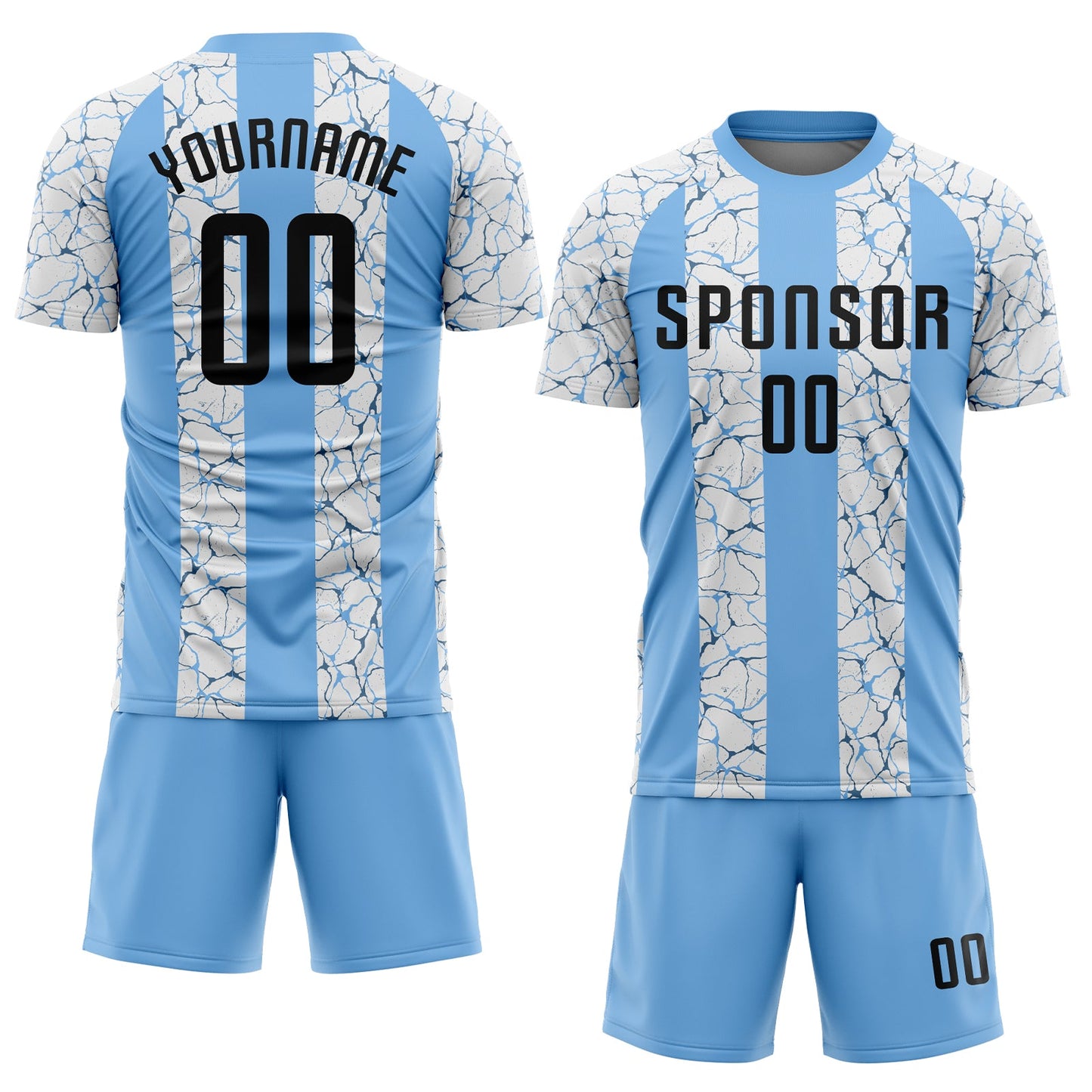 Custom Light Blue Black-White Sublimation Soccer Uniform Jersey view 2