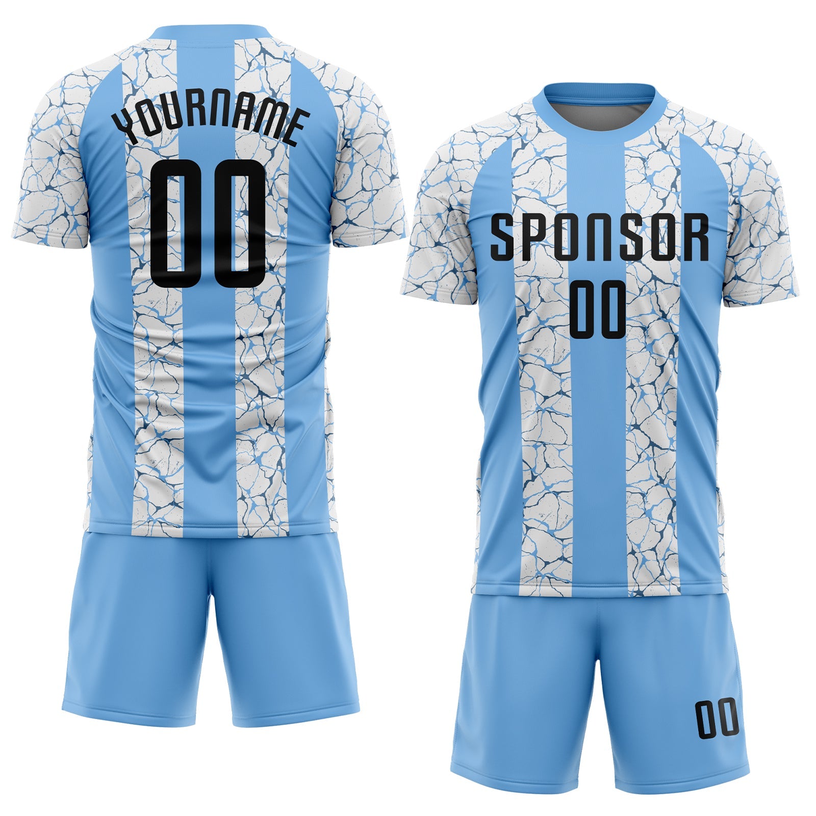 Custom Light Blue Black-White Sublimation Soccer Uniform Jersey view 2