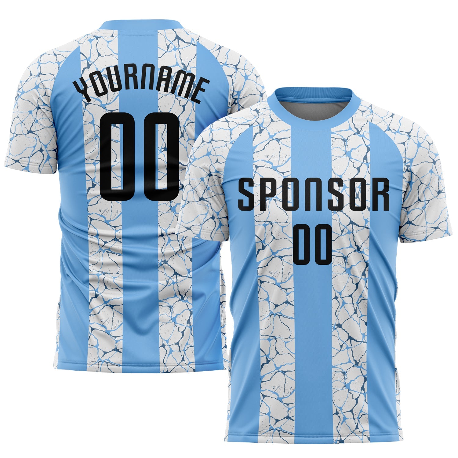 Custom Light Blue Black-White Sublimation Soccer Uniform Jersey - Main View